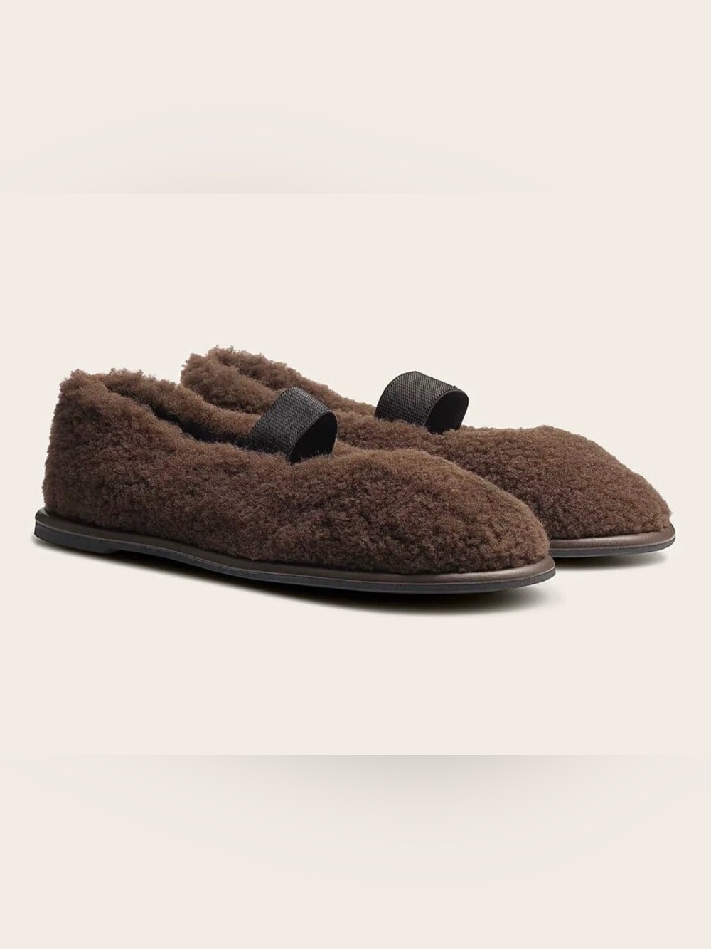 ME+EM Shearling Ballerina Flat Warm Chocolate Brown UK 38 US 8 Quiet Luxury